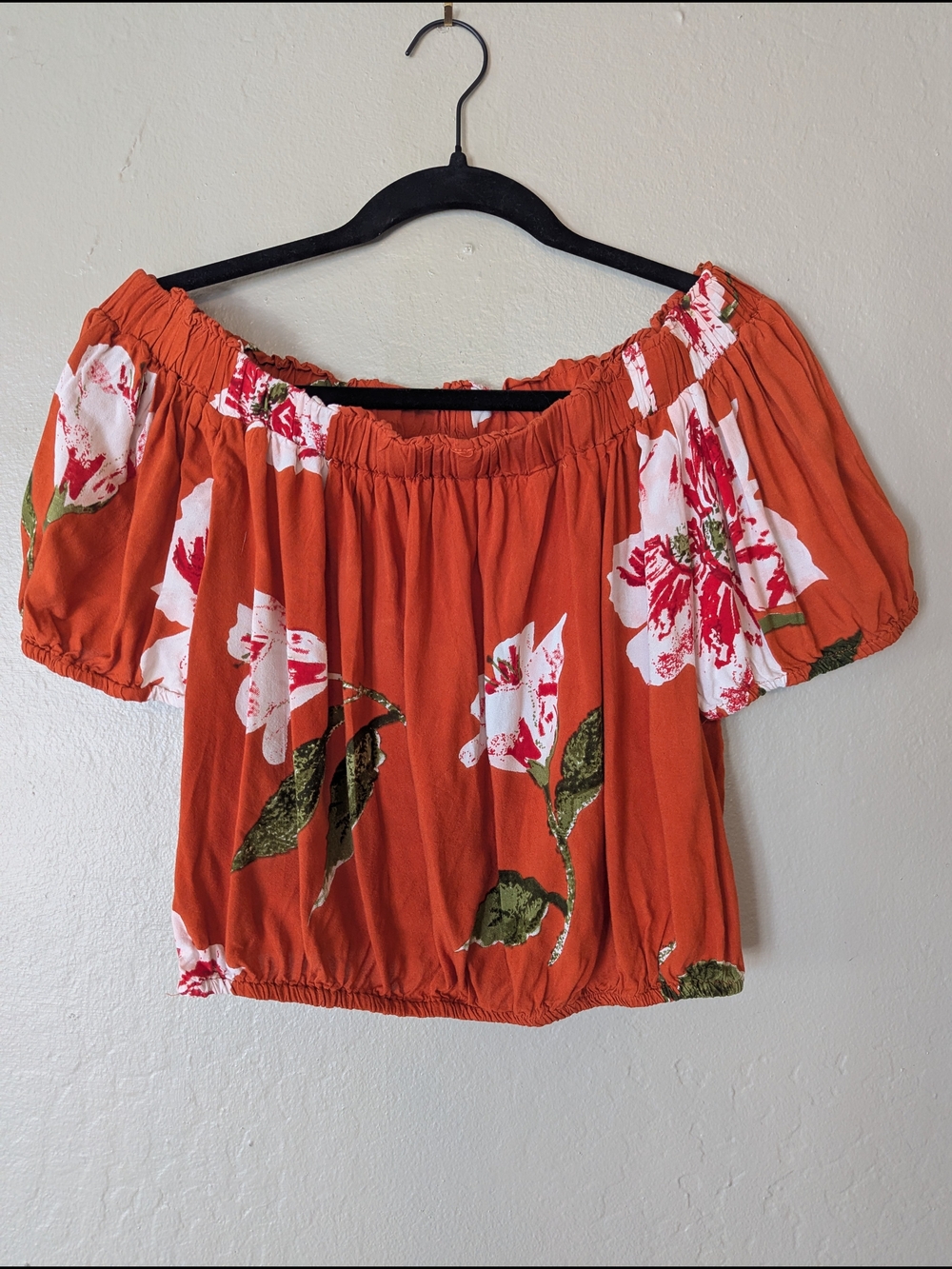 Boho Cropped Off-Shoulder Peasant Top